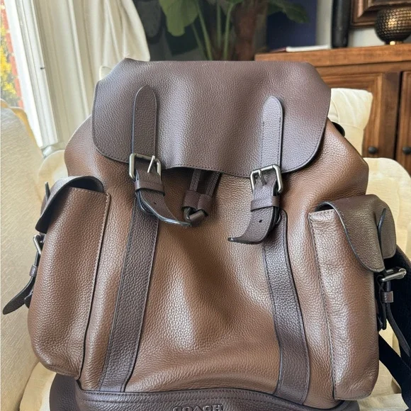 Coach Dark Brown Leather Men's Backpack - Picture 1 of 6